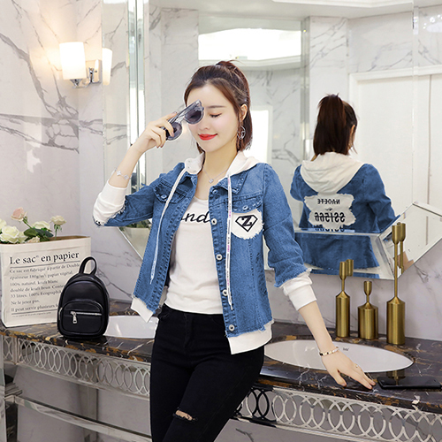 ÁO KHOÁC JEAN CÓ NÓN PHỐI TRẮNG IN HÌNH